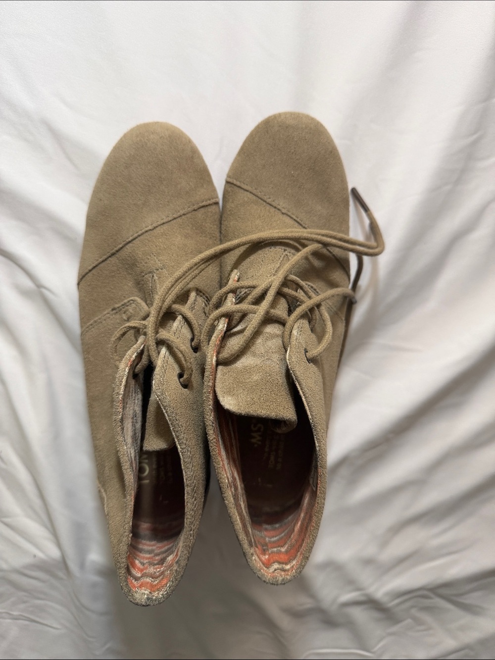 Toms Suede Lace-Up Ankle Booties in Taupe